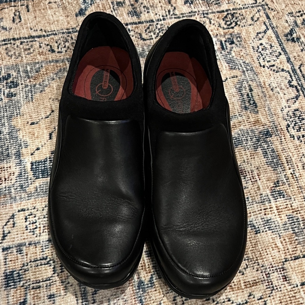 Merrell Q-Form Women's Black Leather Slip-Ons work shoes 7 Lightweight comfort